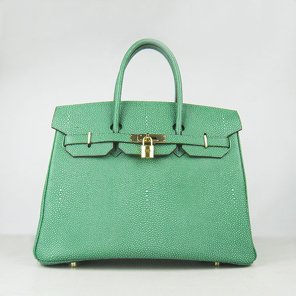 High Quality Fake Hermes Birkin 35CM Pearl Veins Leather Bag Green 6089